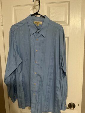 Tommy Bahama Men’s XL Blue Cotton Palm Jacquard Long Sleeve Shirt